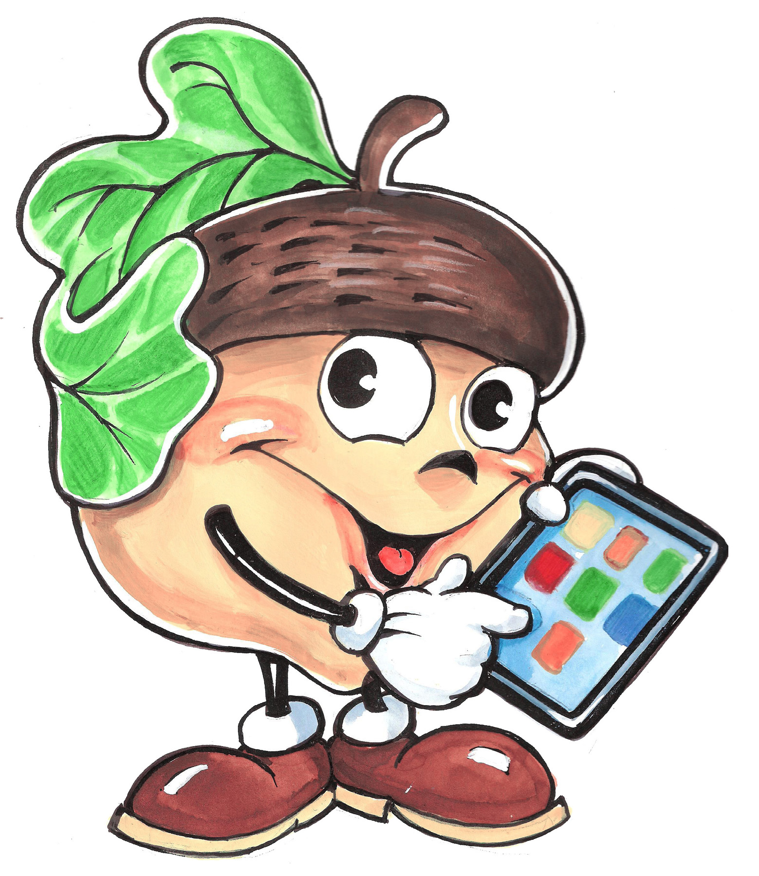 Acorn holding a tablet